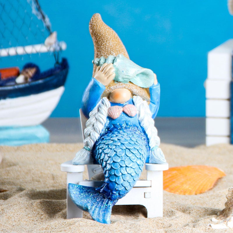 Leekung Mermaid gnome Statue Garden Decor,Beach Gnomes Figurine for Outdoor Indoor Patio Lawn Yard Porch Shelf Bookshelf Edge Table windowsill Decoration,Nautical Ocean Sculpture - Image 1